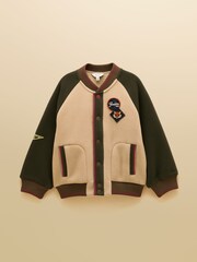 Joules Boys' Camden Tan Brown Fleece Bomber Jacket - Image 1 of 5