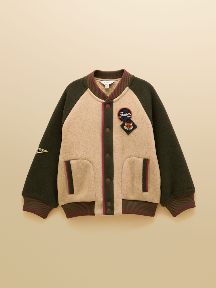 Joules Boys' Camden Tan Brown Fleece Bomber Jacket - Image 1 of 5 Joules Boys' Camden Tan Brown Fleece Bomber Jacket - Image 1 of 5