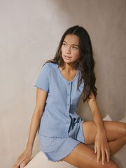 Blue Pointelle Short Pyjamas Set - Image 1 of 11