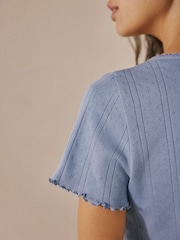 Blue Pointelle Short Pyjamas Set - Image 8 of 11