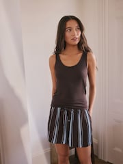 Chocolate Brown Stripe Studio Rib Racer Vest and Short Pyjamas Set - Image 1 of 5