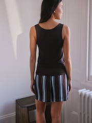 Chocolate Brown Stripe Studio Rib Racer Vest and Short Pyjamas Set - Image 2 of 5