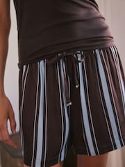 Chocolate Brown Stripe Studio Rib Racer Vest and Short Pyjamas Set - Image 5 of 5