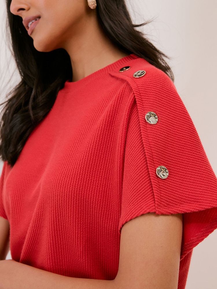 Friends Like These Red Button Detail Short Sleeve Top - Image 2 of 5 Friends Like These Red Button Detail Short Sleeve Top - Image 2 of 5