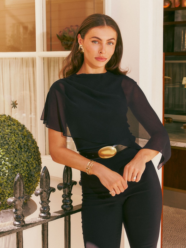 Friends Like These Black Cape Chiffon Top - Image 1 of 6