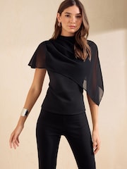 Friends Like These Black Cape Chiffon Top - Image 5 of 6