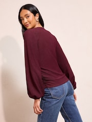 Friends Like These Aubergine Purple V-Neck Lace Trim Top - Image 4 of 4