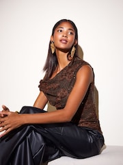 Friends Like These Brown 3D Floral Sequin Off Shoulder Top - Image 5 of 6