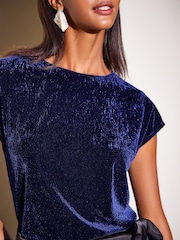 Friends Like These Navy Velvet Short Sleeve Top - Image 1 of 5