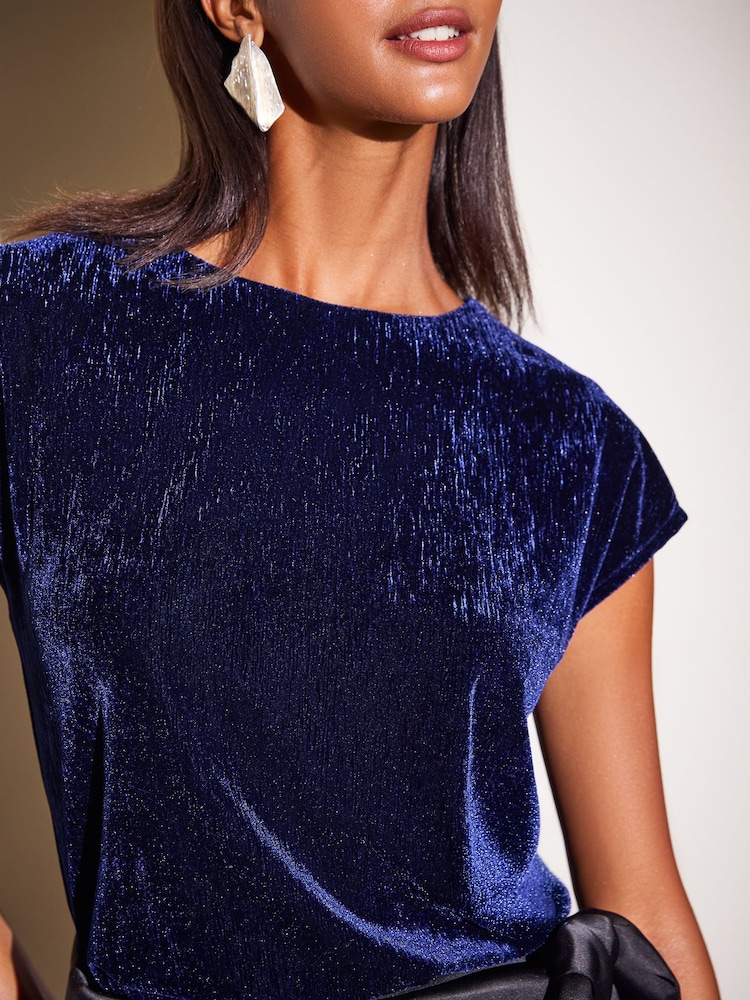 Friends Like These Navy Velvet Short Sleeve Top - Image 1 of 5