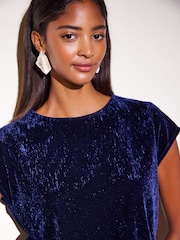 Friends Like These Navy Velvet Short Sleeve Top - Image 3 of 5