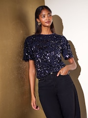Friends Like These Navy Sequin Top - Image 4 of 5