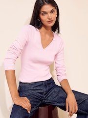 Rosa ruborizado - Friends Like These blusa de Manga larga con Cuello de pico y canalé. - Imagen 4 de 6