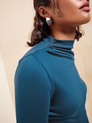Friends Like These Teal Blue Draped Long Sleeve Top - Image 2 of 6