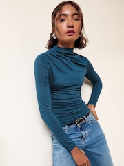 Friends Like These Teal Blue Draped Long Sleeve Top - Image 3 of 6