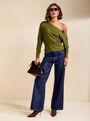 Friends Like These Olive Green Off Shoulder Long Sleeve Jersey Top - Image 4 of 6