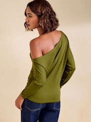 Friends Like These Olive Green Off Shoulder Long Sleeve Jersey Top - Image 6 of 6