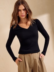 Negro - Friends Like These blusa de Manga larga con Cuello de pico y canalé. - Imagen 3 de 5