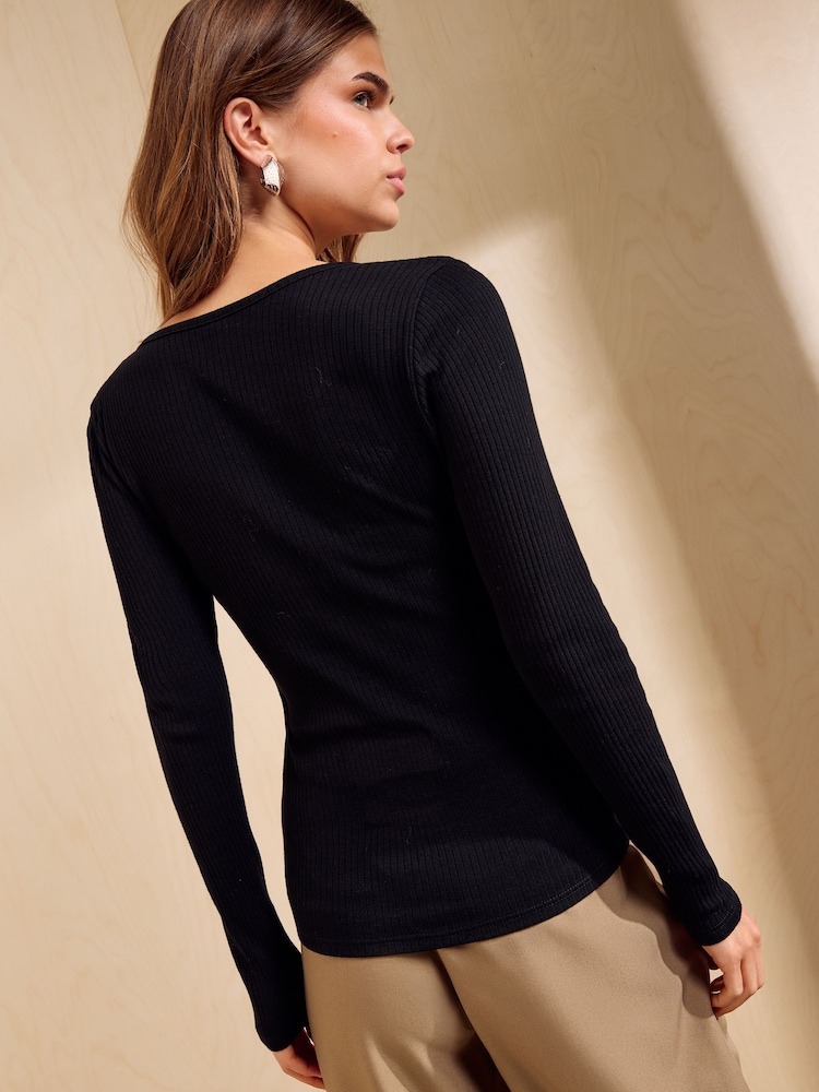 Negro - Friends Like These blusa de Manga larga con Cuello de pico y canalé. - Imagen 5 de 5