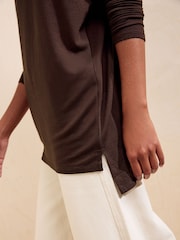 Friends Like These Chocolate Brown Soft Jersey V-Neck Long Sleeve Tunic Top - Image 4 of 5