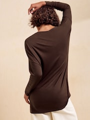 Friends Like These Chocolate Brown Soft Jersey V-Neck Long Sleeve Tunic Top - Image 5 of 5