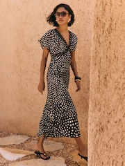 Friends Like These Brown/Cream Satin Lace Trim Batwing Midi Dress - Image 3 of 5