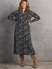 Live Unlimited Blue Navy Ditsy Print Gathered Shirt Dress - Image 2 of 6