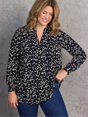 Live Unlimited Blue Navy Ditsy Print Nehru Collar Tunic - Image 4 of 8