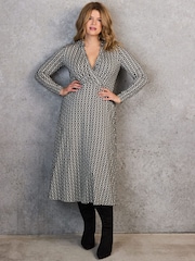 Live Unlimited Black Geo Print Collar Wrap Jersey Dress - Image 1 of 5