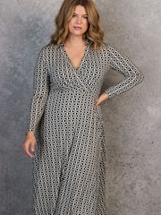 Live Unlimited Black Geo Print Collar Wrap Jersey Dress - Image 2 of 5