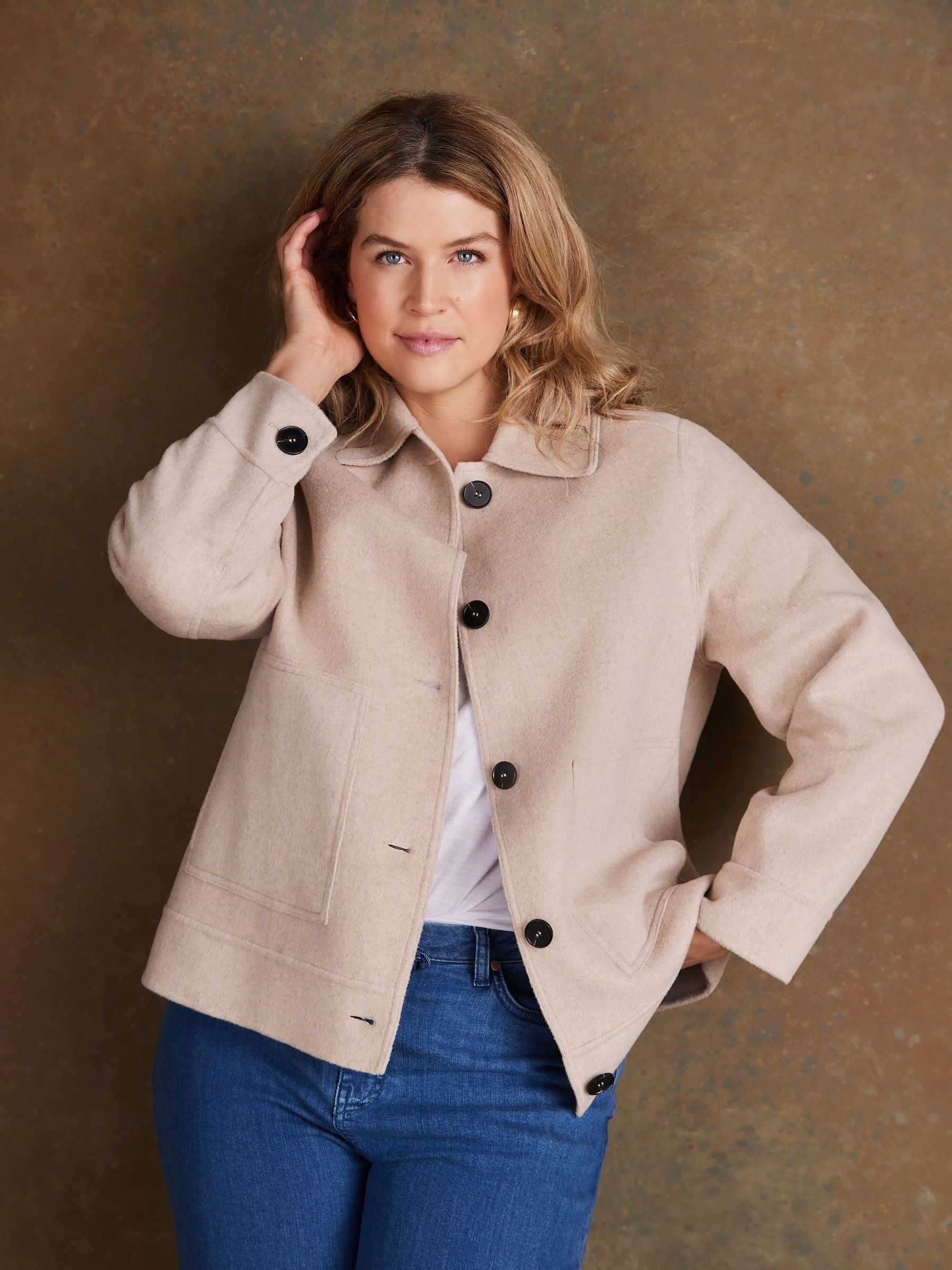 Buy Live Unlimited Natural Short Double Face Jacket from the Next