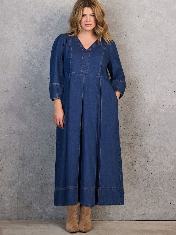 Live Unlimited Blue Denim V-Neck Dress - Image 1 of 10 Live Unlimited Blue Denim V-Neck Dress - Image 1 of 10