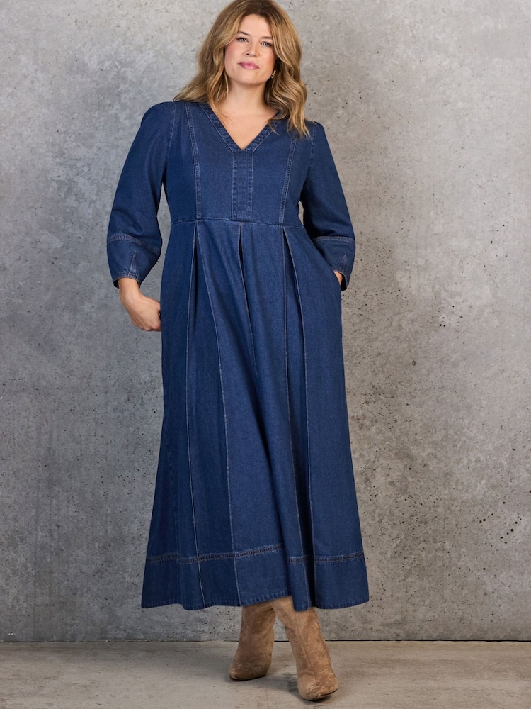 Live Unlimited Blue Denim V-Neck Dress - Image 2 of 10 Live Unlimited Blue Denim V-Neck Dress - Image 2 of 10