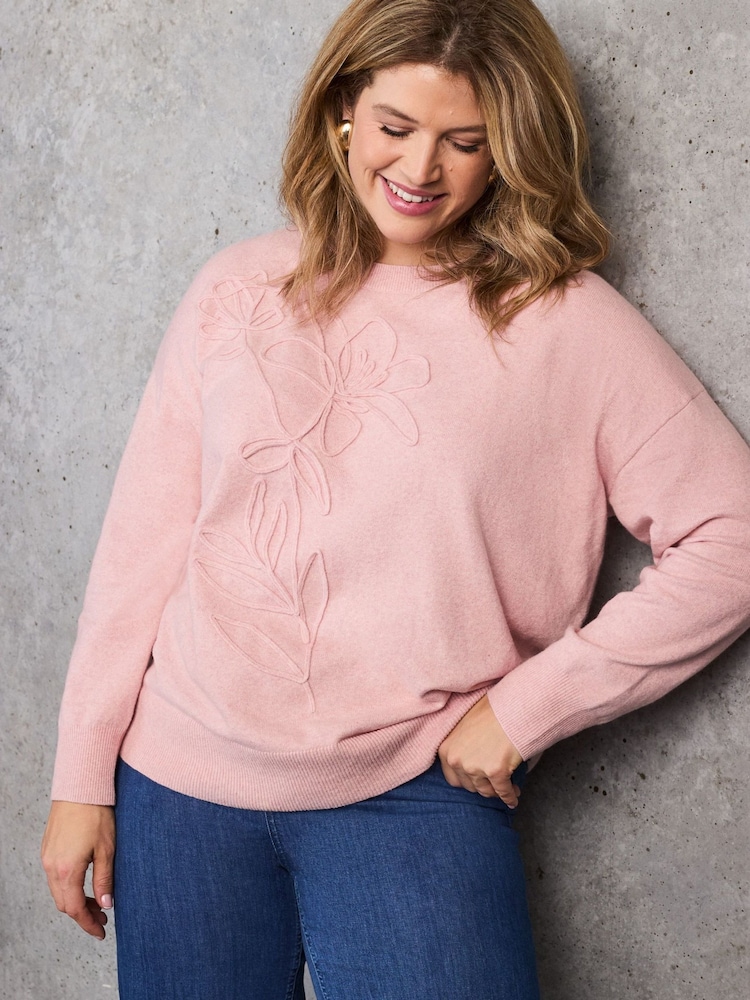 Live Unlimited Pink Floral Placement Knitted Jumper - Image 1 of 6
