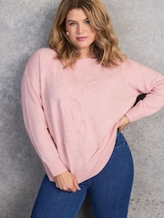 Live Unlimited Pink Floral Placement Knitted Jumper - Image 2 of 6
