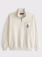 Abercrombie & Fitch Cream Graphic Half Zip Collar Jumper - Image 1 of 2