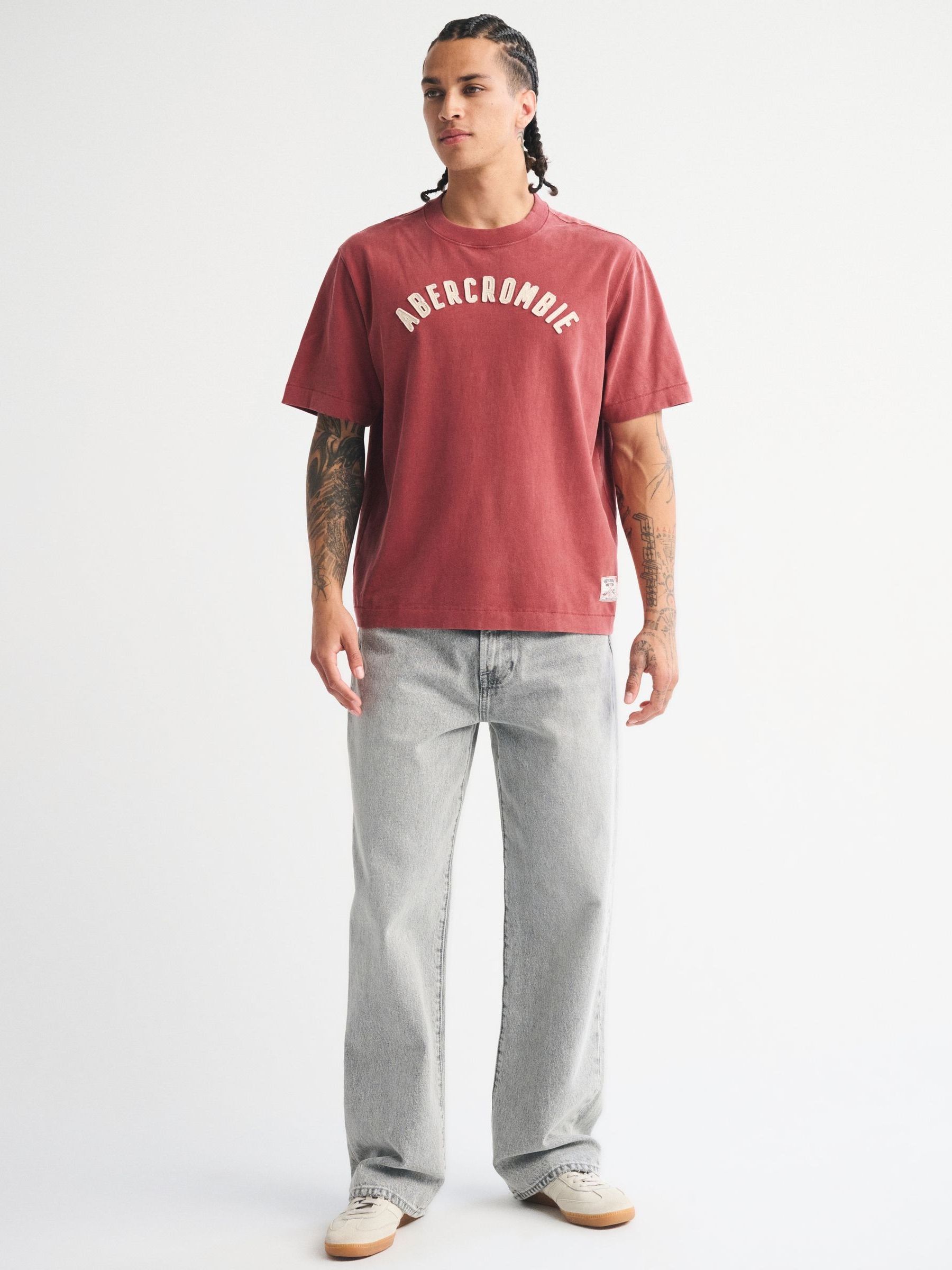 Buy Abercrombie & Fitch Red Logo Short Sleeve Crew Neck T-Shirt