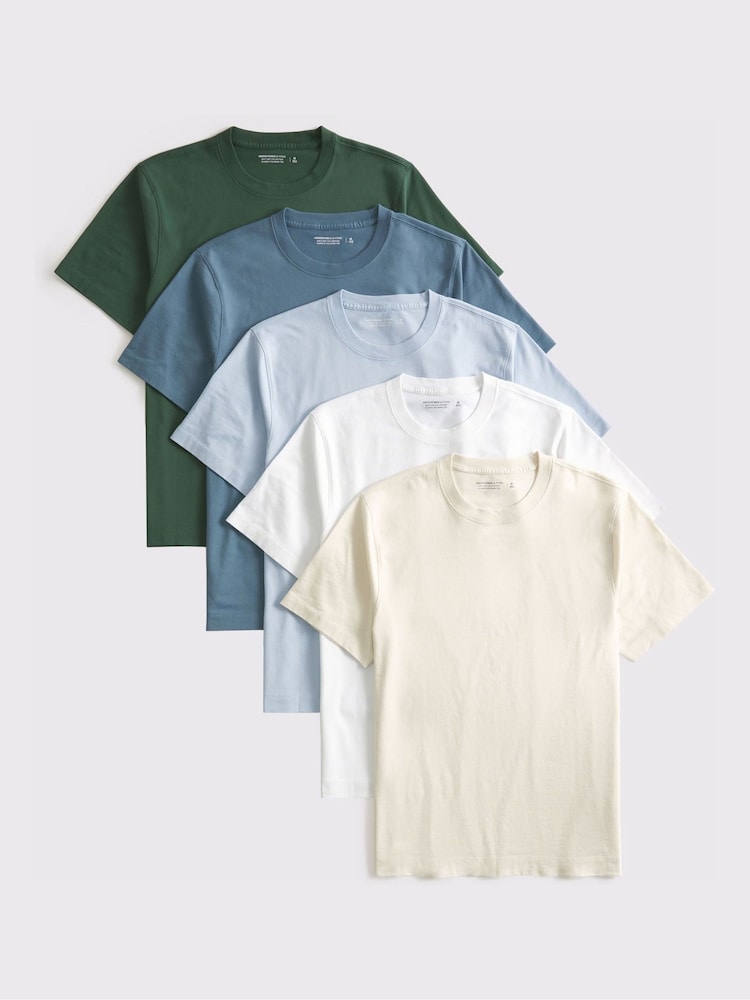 Abercrombie & Fitch Blue Classic Short Sleeve Crew Neck T-Shirts 5 Pack - Image 1 of 2 Abercrombie & Fitch Blue Classic Short Sleeve Crew Neck T-Shirts 5 Pack - Image 1 of 2
