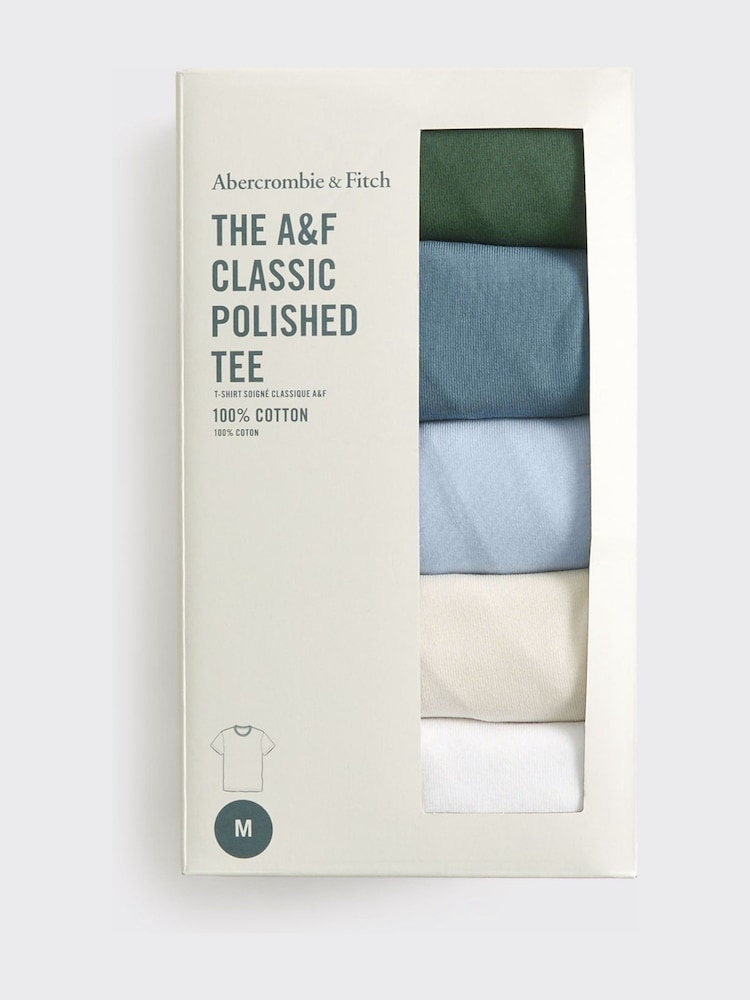 Abercrombie & Fitch Blue Classic Short Sleeve Crew Neck T-Shirts 5 Pack - Image 2 of 2 Abercrombie & Fitch Blue Classic Short Sleeve Crew Neck T-Shirts 5 Pack - Image 2 of 2