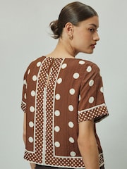 Şokolad Qəhvəyi/Ekru Polka Dot - Qısa Qollu Qutulu Top - 7şəkildən 3 şəkil