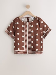 Şokolad Qəhvəyi/Ekru Polka Dot - Qısa Qollu Qutulu Top - 7şəkildən 5 şəkil
