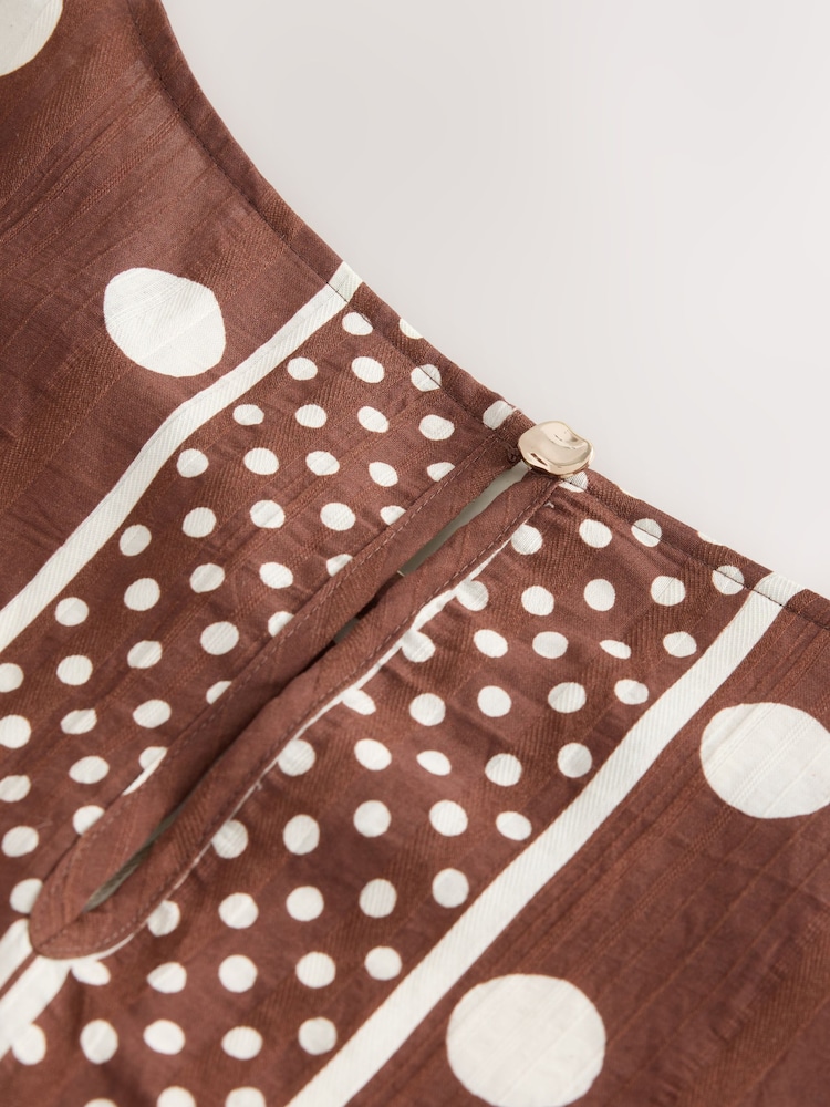 Şokolad Qəhvəyi/Ekru Polka Dot - Qısa Qollu Qutulu Top - 7şəkildən 7 şəkil