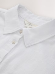 White Tie-Front Short Sleeve Shirt with Linen - Image 6 of 7