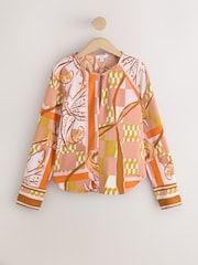 Orange/Pink Abstract Floral Print Long Sleeve V-Neck Overhead Blouse - Image 5 of 7