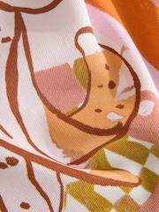 Orange/Pink Abstract Floral Print Long Sleeve V-Neck Overhead Blouse - Image 6 of 7