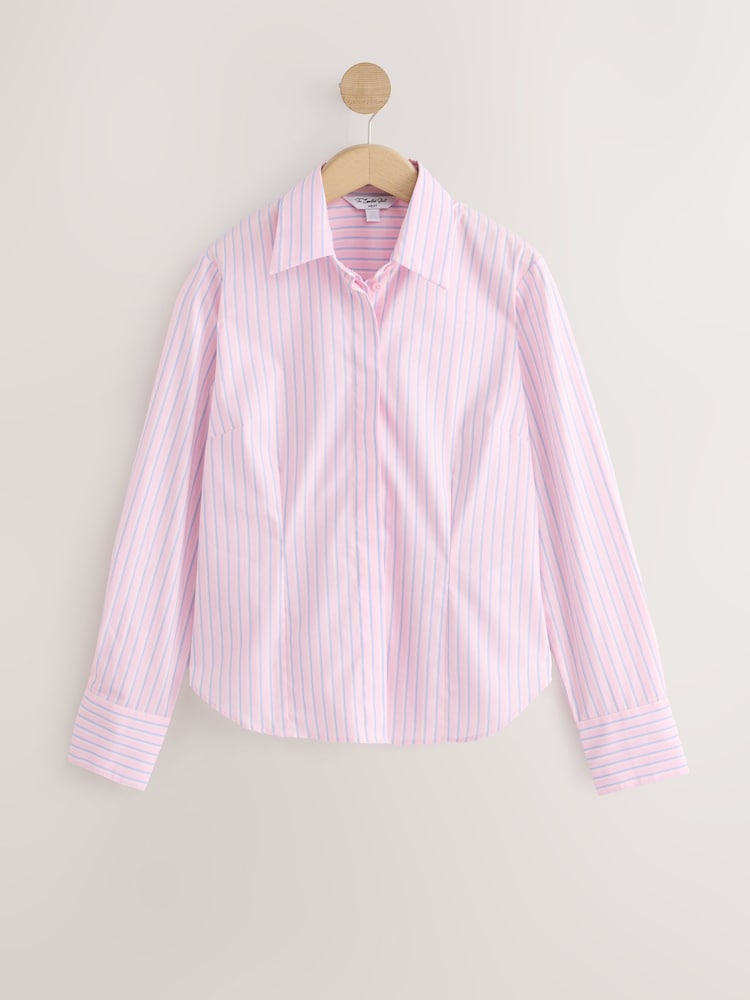 Pink/Blue Stripe Fitted Stretch Essential Long Sleeve Shirt - Image 1 of 7