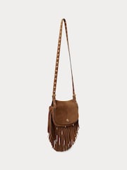 Lauren Ralph Lauren Brown Marcy Fringed Suede Cross-Body Medium Saddle Bag - Image 2 of 6