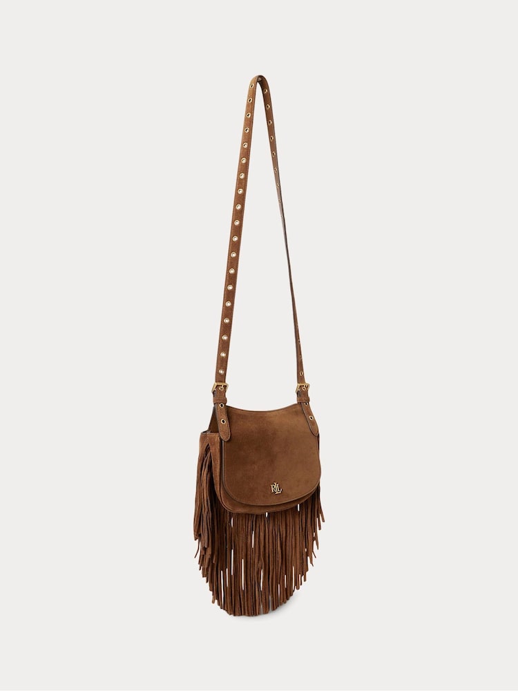 Lauren Ralph Lauren Brown Marcy Fringed Suede Cross-Body Medium Saddle Bag - Image 2 of 6