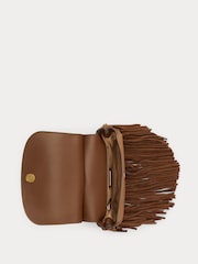 Lauren Ralph Lauren Brown Marcy Fringed Suede Cross-Body Medium Saddle Bag - Image 3 of 6