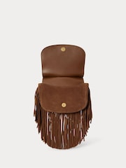 Lauren Ralph Lauren Brown Marcy Fringed Suede Cross-Body Medium Saddle Bag - Image 4 of 6